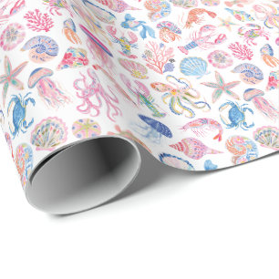 Papel De Regalo Floral Oceánico Preppy de Vida Marina