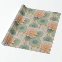 Papel de regalo floral Opulence rosa y verde