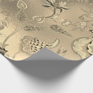 Papel De Regalo Floral Oriental Garden Gold Sepia Foxier Glass