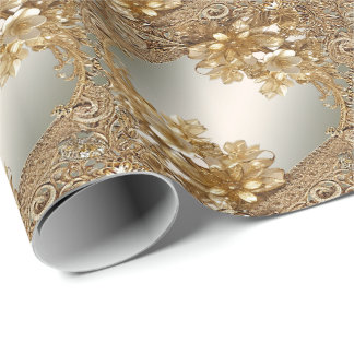 Papel de regalo floral ornamentado en oro moderno