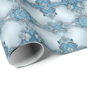Papel de Regalo Floral Ornamental Azul