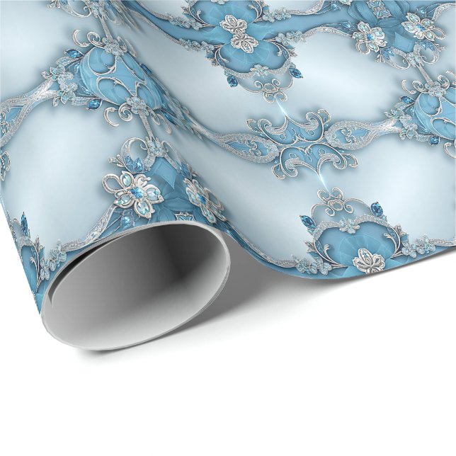 Papel de Regalo Floral Ornamental Azul (Esquina del rollo)