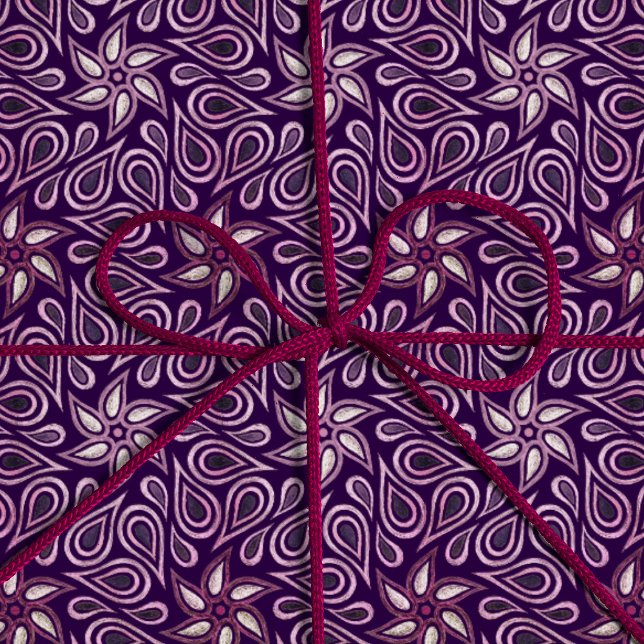 Papel De Regalo Floral Paisley Oscuro Púrpura Flor Patrón Giro (Subido por el creador)