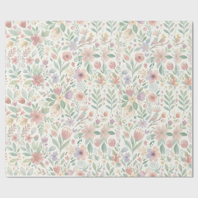 Papel de Regalo Floral Pastel (Superficie plana)