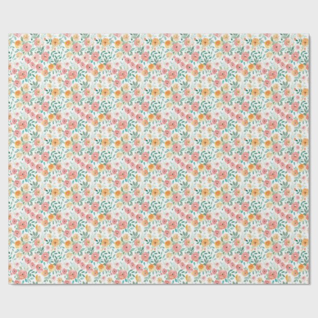 Papel De Regalo Floral Pastel Acuarela (Superficie plana)