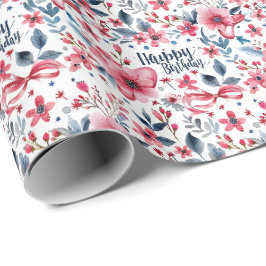 Papel de regalo floral patriótico Feliz Cumpleaños