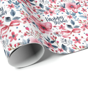 Papel de regalo floral patriótico Feliz Cumpleaños
