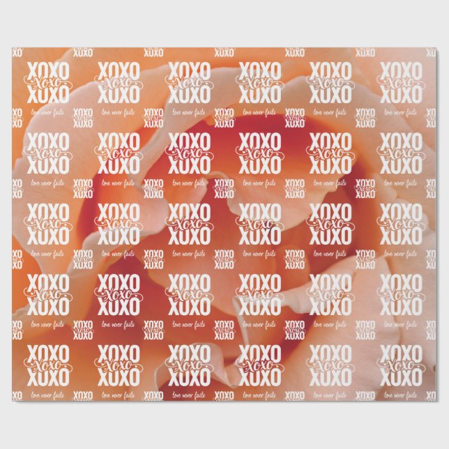 Papel De Regalo Floral Peach Rose Love Never Fails XOXO Valentine (Superficie plana)