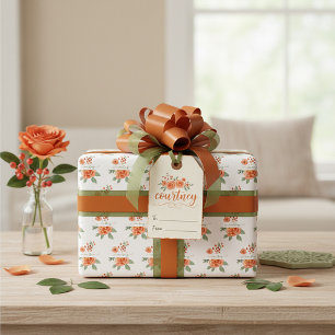 Papel De Regalo floral personalizado de acuarela naranja  