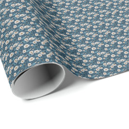 Papel De Regalo Floral Pintado Azul y Blanco