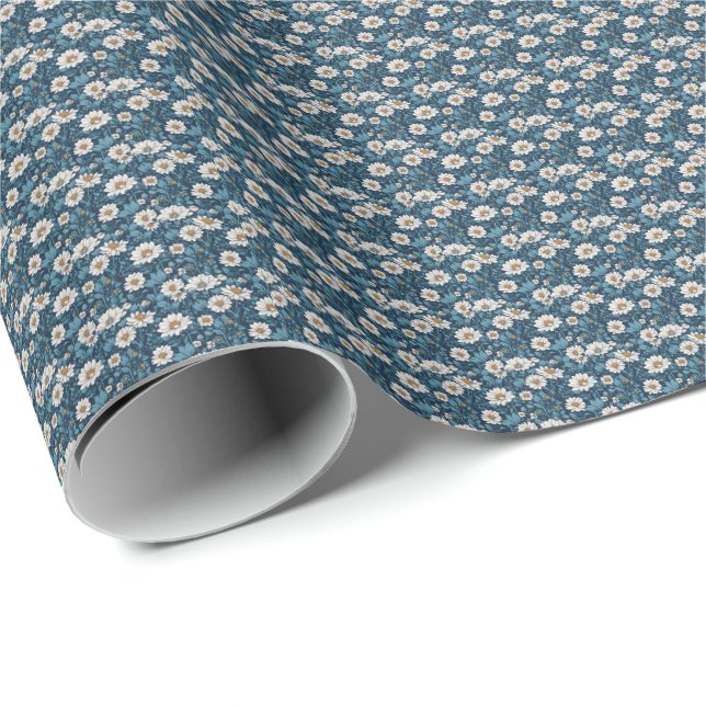 Papel De Regalo Floral Pintado Azul y Blanco (Esquina del rollo)