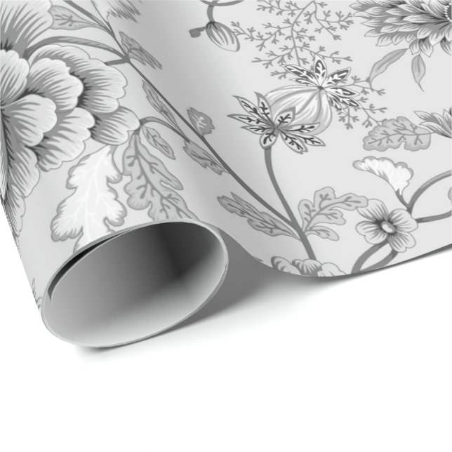 Papel De Regalo Floral plateada y colibrí (Esquina del rollo)