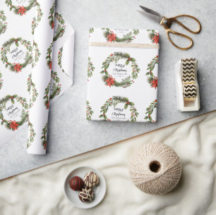 Papel De Regalo Floral Poinsettia Greenery Familia Navidades Perso