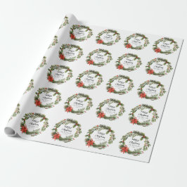 Papel De Regalo Floral Poinsettia Greenery Familia Navidades Perso
