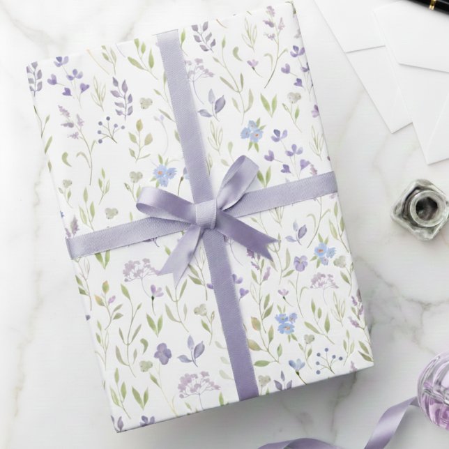 Papel de Regalo Floral Púrpura (purple blue wildflower floral meadow gift wrap, sweet girly feminine spring summer wrapping paper)