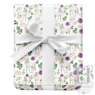 Papel de Regalo Floral Púrpura Ecuestre Rústico