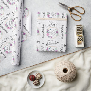 Papel De Regalo Floral Purpura y Brillo Blanco