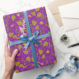 Papel de Regalo Floral Purpura y Dorado