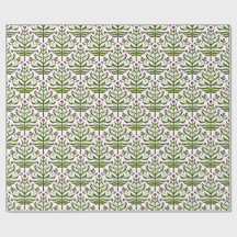 Papel de regalo floral ramificado morado y verde