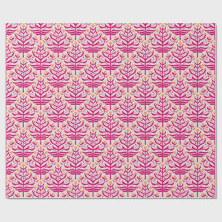 Papel de regalo floral ramificado rosa y amarillo