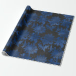 Papel De Regalo Floral real azul, negro y plateado<br><div class="desc">Papel de envoltura floral de color de agua vintage rústico con acentos de azul real,  negro y plata.</div>