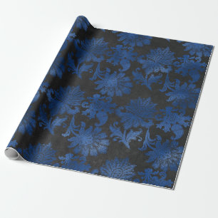 Papel De Regalo Floral real azul, negro y plateado