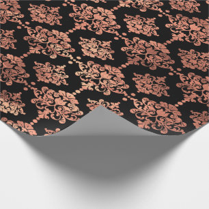 Papel De Regalo Floral real metálico negro de cobre coralino del