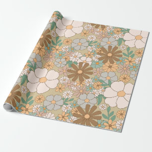 Papel De Regalo Floral retro bohemiana vintage estilo hippie botán