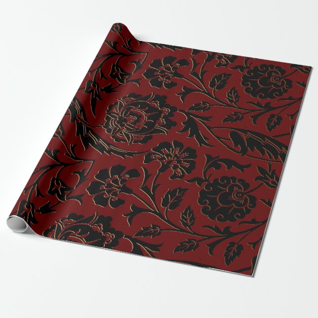 Papel De Regalo Floral roja y negra profunda (Desenrollado)