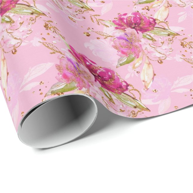 Papel De Regalo Floral rosa  (Esquina del rollo)