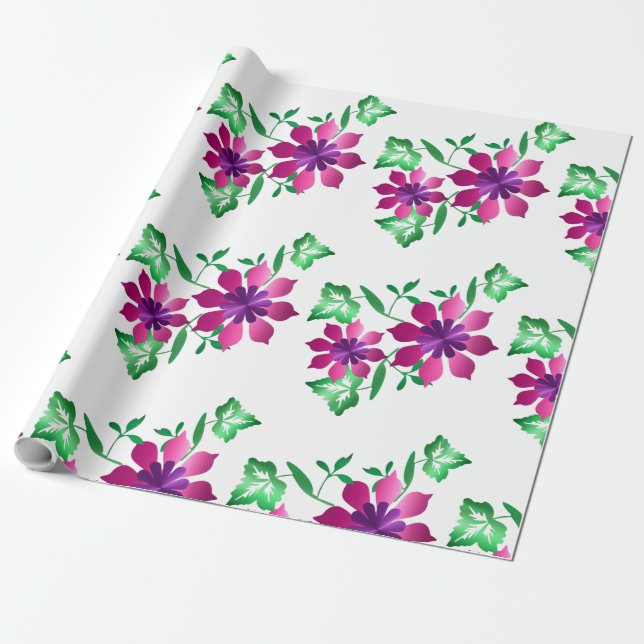 Papel de regalo floral rosa (Desenrollado)