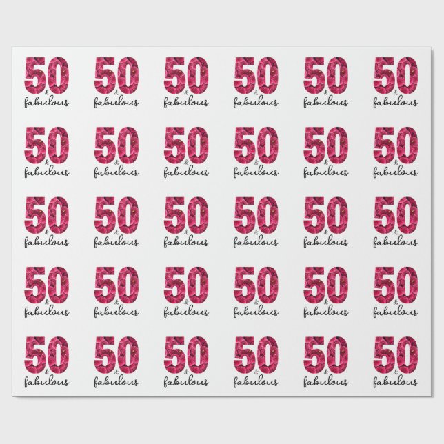 Papel De Regalo Floral rosa 50 y fabulosa fiesta de cumpleaños núm (Superficie plana)