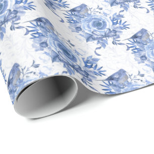 Papel De Regalo Floral rosa azul y blanca de la marina