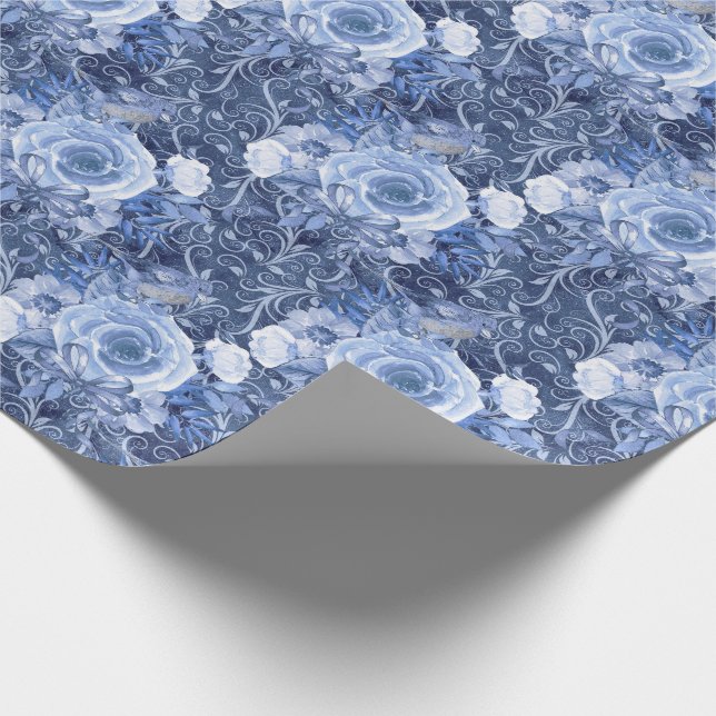 Papel De Regalo Floral rosa azul y blanca de la marina (Esquina)