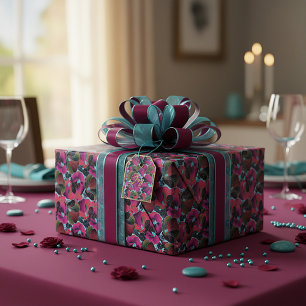 Papel De Regalo Floral rosa brillante