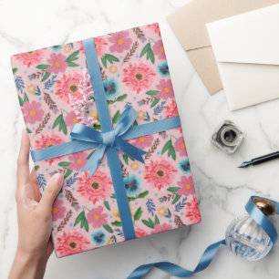 Papel de regalo floral rosa brillante con diseño d