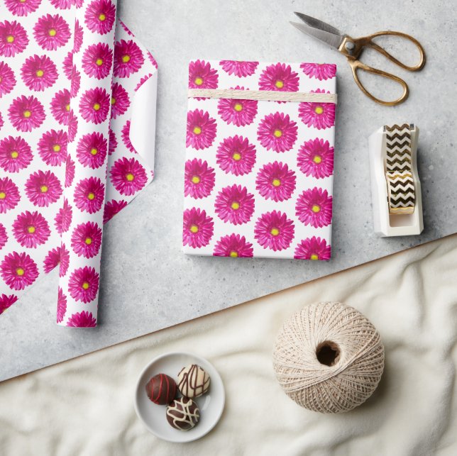 Papel de regalo floral rosa caliente Daisy  (Artesanía)