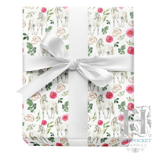 Papel de Regalo Floral Rosa Ecuestre Rústico