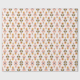 Papel de regalo floral rosa enrollado con un patró