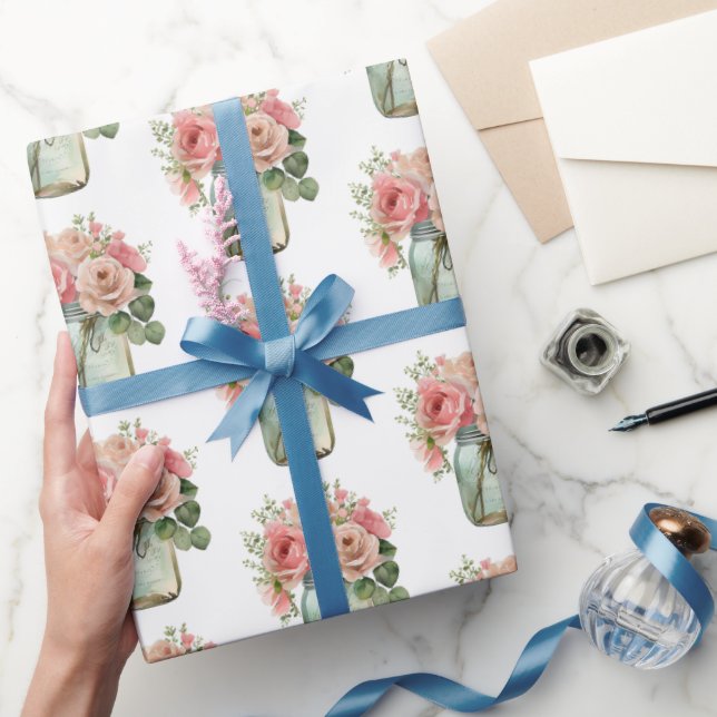 Papel De Regalo Floral rosa Mason Jar (Regalar)