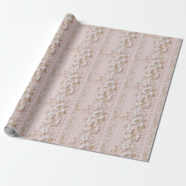 Papel De Regalo Floral Rosa Vintage (Desenrollado)