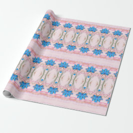Papel de regalo floral rosa y azul acuarela