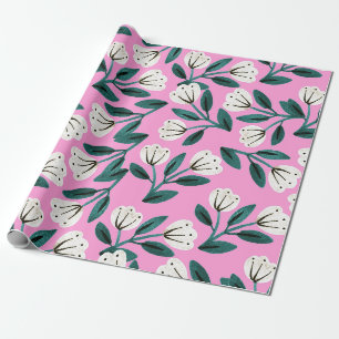 Papel De Regalo Floral Rosa y Blanco