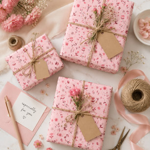 Papel de regalo floral rosa y botánico adorable