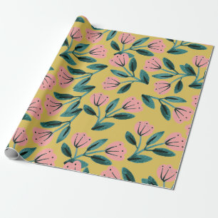Papel De Regalo Floral rosa y dorada