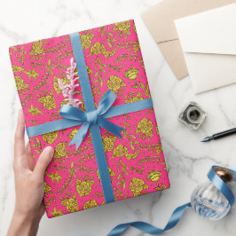 Papel de regalo floral rosa y dorado