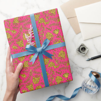 Papel de regalo floral rosa y dorado