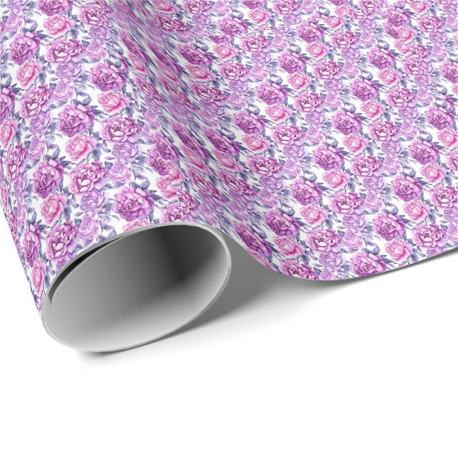 Papel De Regalo Floral rosa y morada elegante (Esquina del rollo)