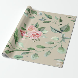 Papel De Regalo Floral rosa y verde