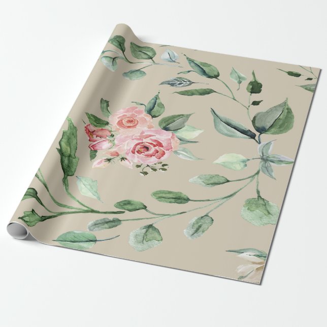 Papel De Regalo Floral rosa y verde (Desenrollado)